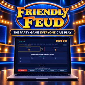 Friendly Feud Game, Family Party Trivia, Interactive Browser Game, Editable Questions, Auto Score, Fast Money, Digital Game Night