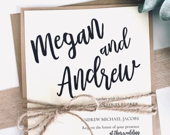 Printed Rustic Wedding Invitation with Twine, Ivory with Kraft Matting Wedding Invite, Farmhouse Wedding | Shabby Chic | Twine | Burlap