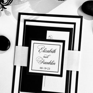 Black and White Wedding Invitation | Modern Wedding Invitation | Printed Invite, Black Tie, Formal, Classic, Retro, Simple, Roaring Twenties