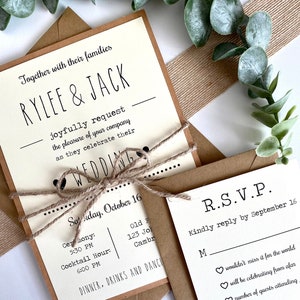 Printed Rustic Wedding Invitation with Twine, Ivory with Kraft Matting Wedding Invite, Farmhouse Wedding | Shabby Chic | Twine | Cutesy