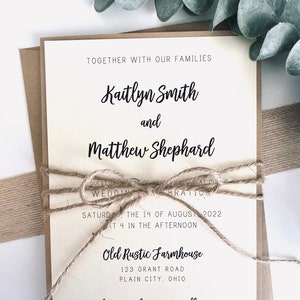 Printed Rustic Wedding Invitation with Twine, Ivory with Kraft Matting Wedding Invite, Farmhouse Wedding | Shabby Chic | Twine | Burlap