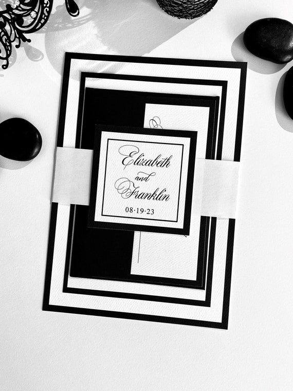 Black and White Wedding Invitation Modern Wedding Invitation Etsy