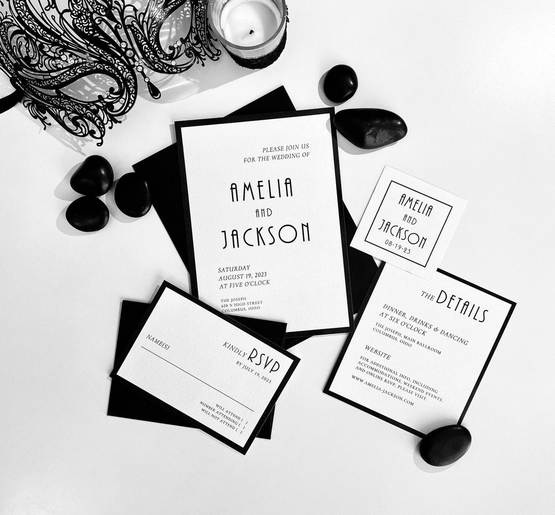 Modern Wedding Invitation Black and White Wedding Invitation Printed