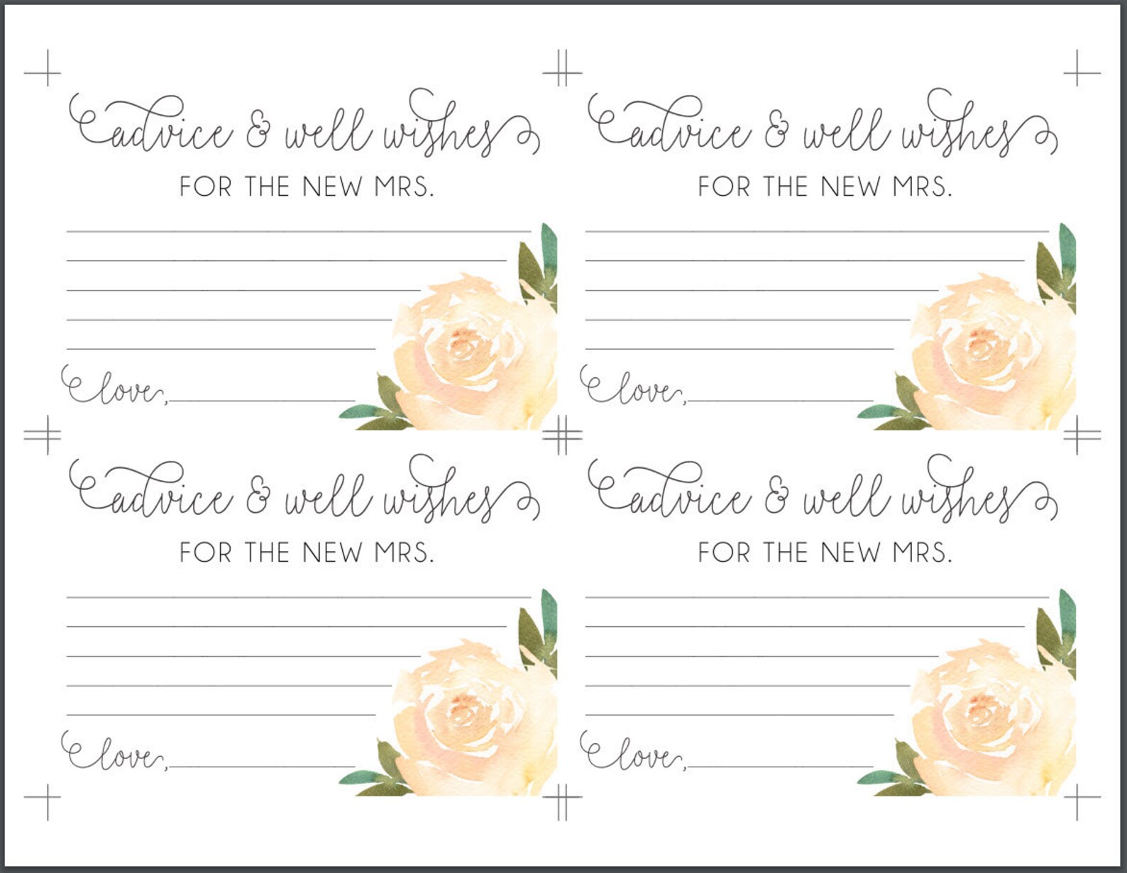 Advice for the Bride Card Template Well Wishes for Mrs - Etsy