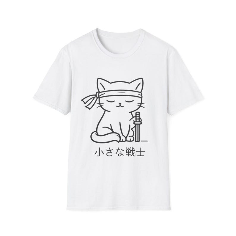 Camiseta de gato samurái, camiseta de guerrero neko japonés, camiseta gráfica minimalista inspirada en el anime. imagen 2