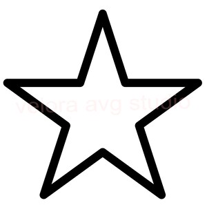 Può includere: Una stella a cinque punte delineata da una spessa linea nera su uno sfondo bianco uniforme. L'interno della stella è bianco, creando un elemento di design grafico ad alto contrasto, simmetrico e caratterizzato da punte geometriche nette.