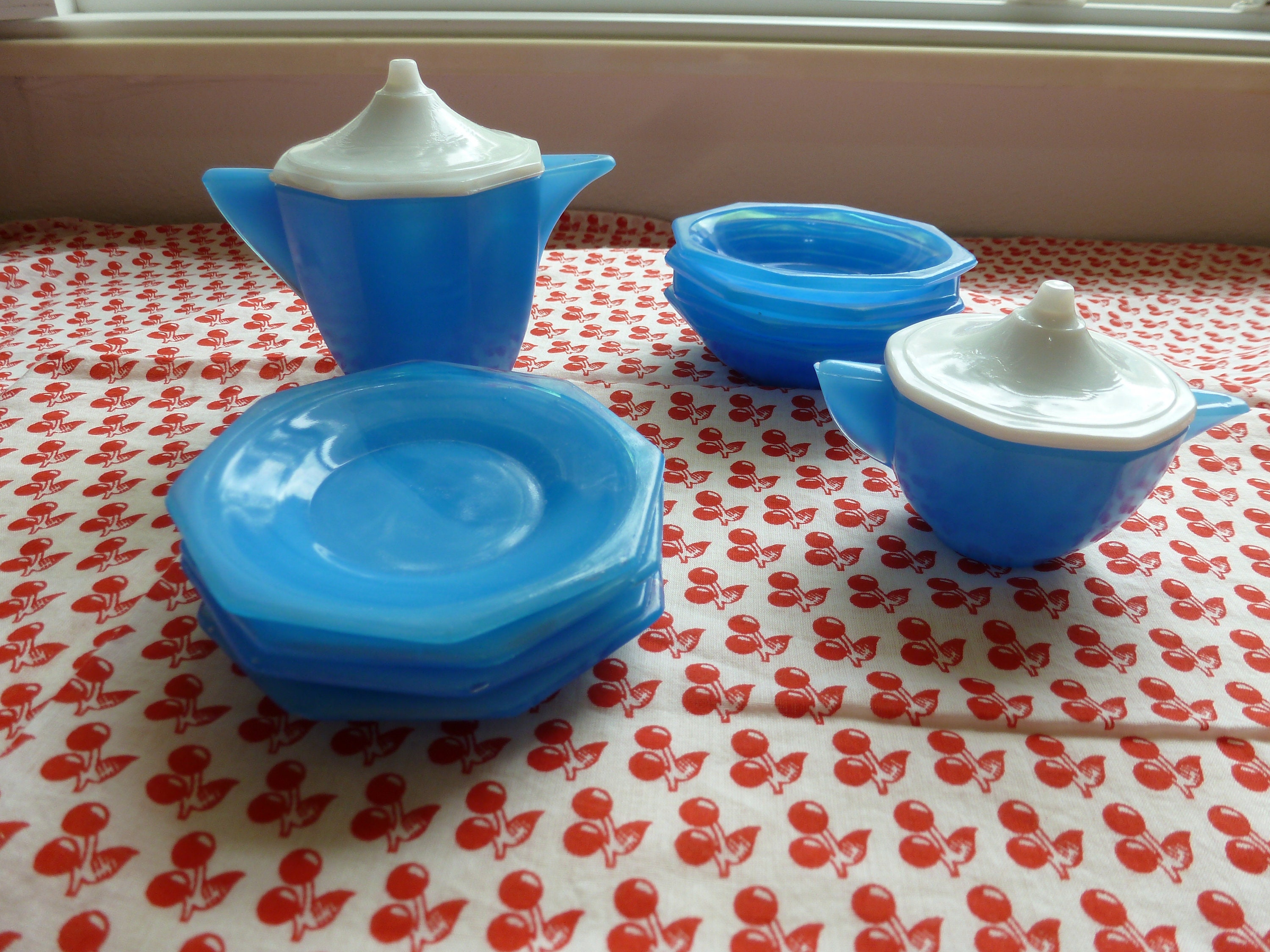 Very Rare Find! Art Deco Akro Agate Children's Tea Set Cobalt Blue ...