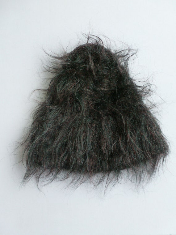 Vintage Faux Fur Green Irridescent Beanie Monster Hair Costume Hat Kids Teens Adults