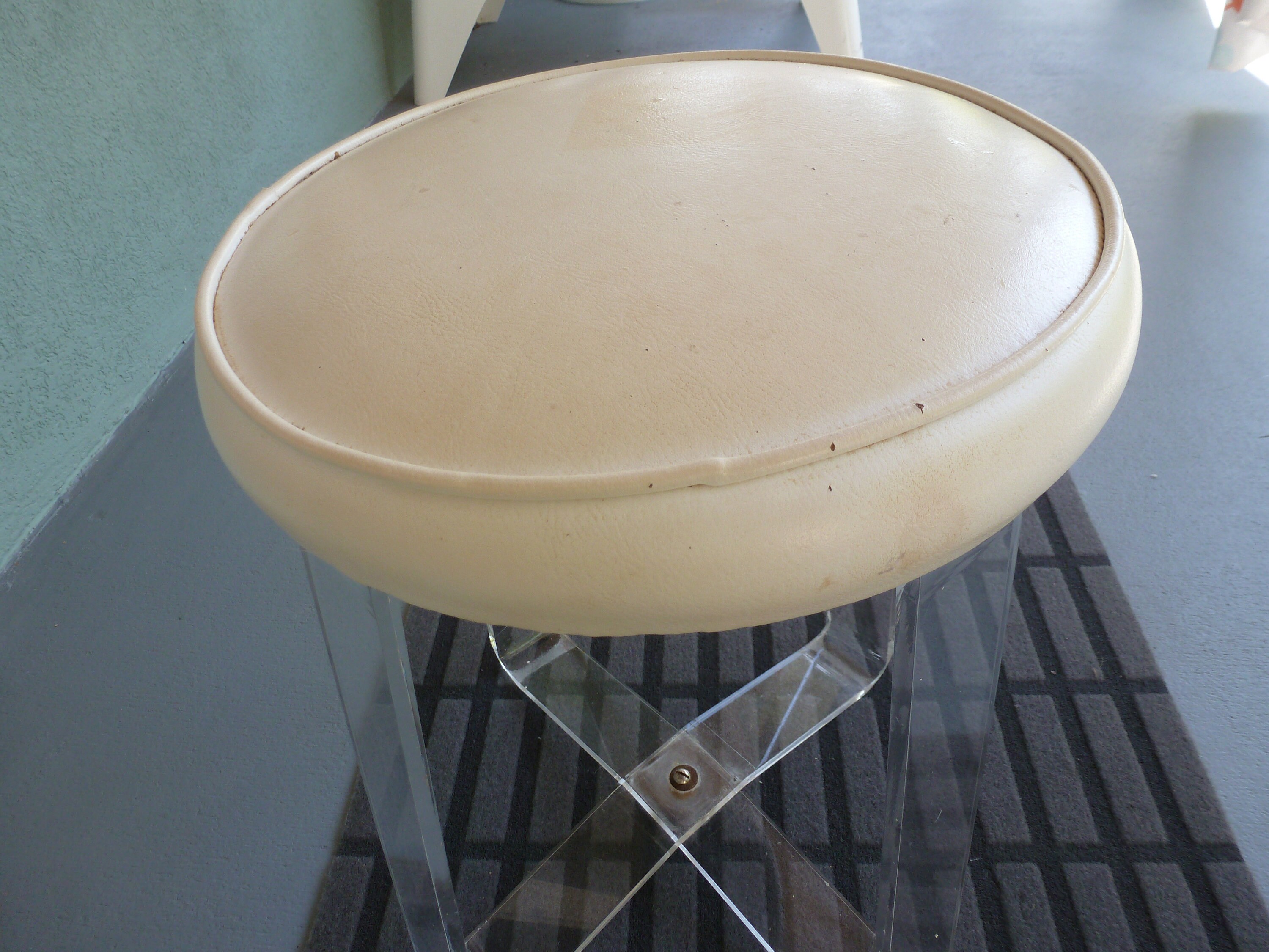 SALE! Rare Midcentury Lucite Acrylic X Base Vanity Stool All Original