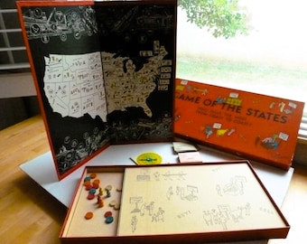 Juego de los Estados de Milton Bradley, estilo vintage de 1940: decoración americana