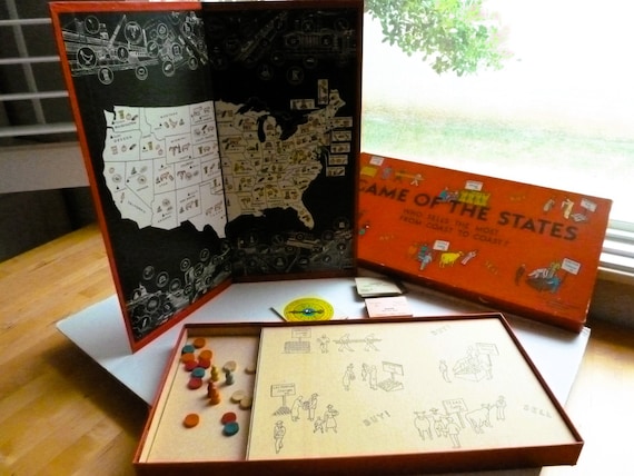 SALE! Vintage Milton Bradley Game of States 1940 Excellent Condition Bold Black & White Graphics Vintage Decor