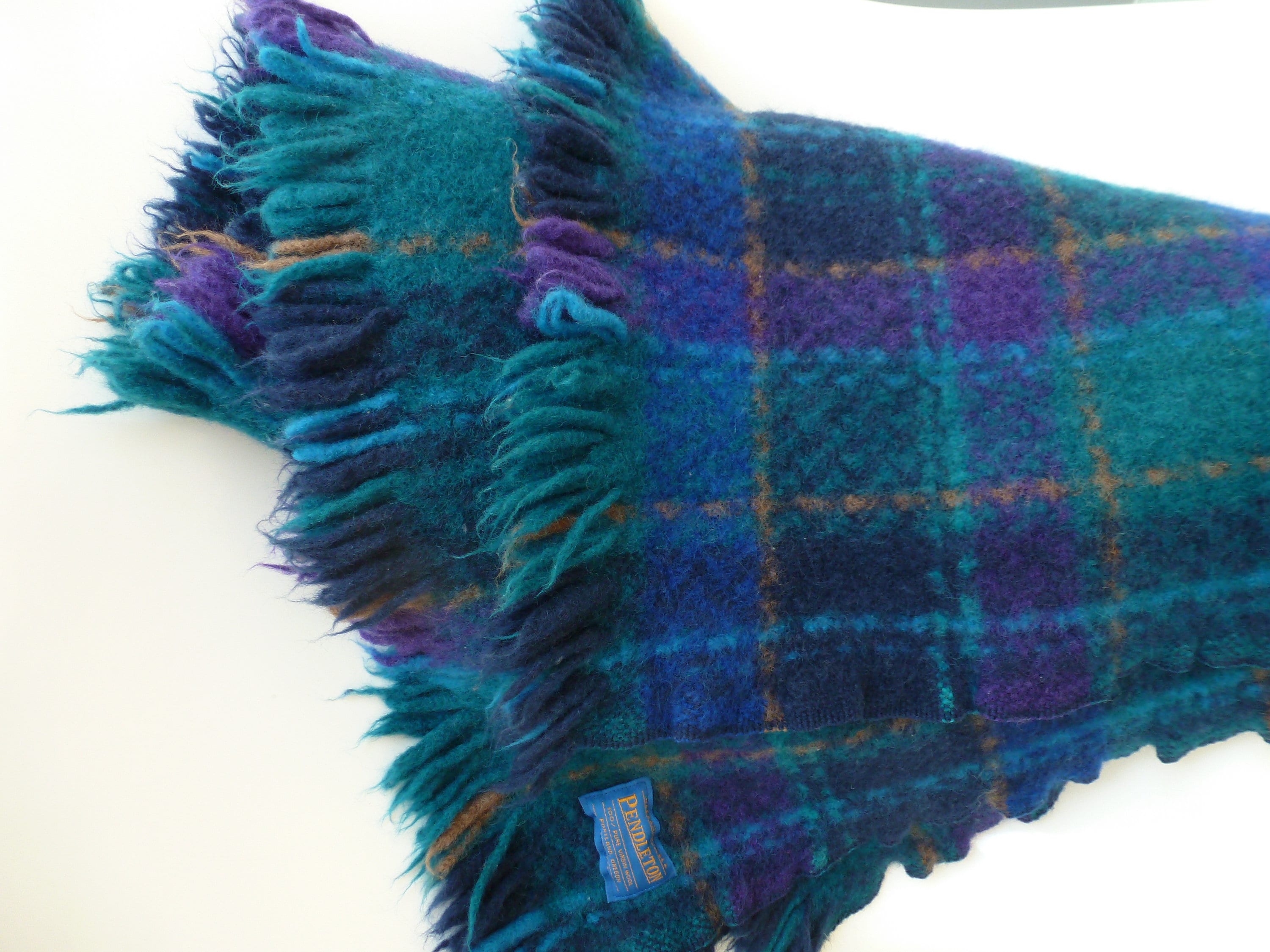 Lux Vintage Wool Pendleton Blanket Blue Meridian Plaid