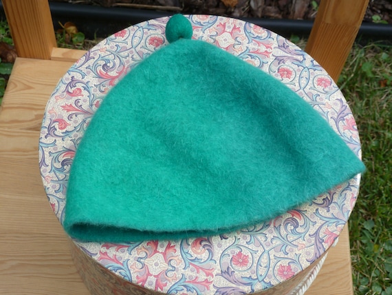 Vintage Soft Green Cashmere Hat with Pom