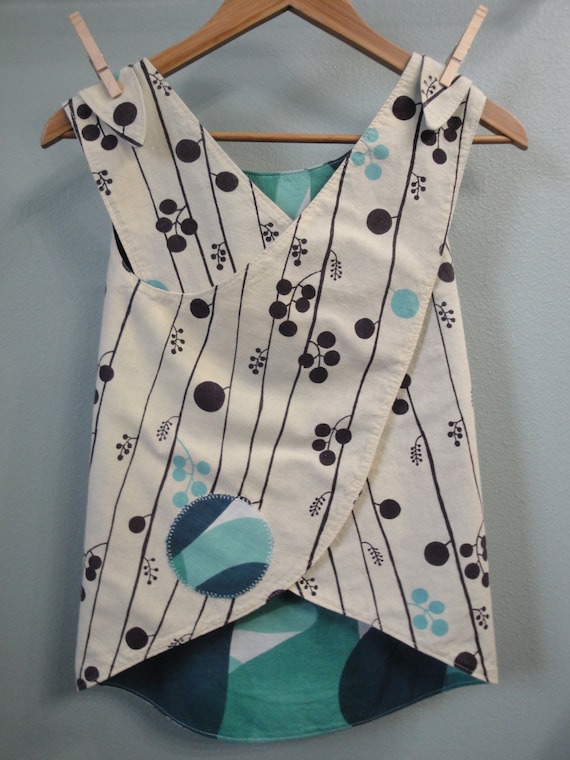 Handmade Little Girl Apron Dress Modern Reversible Fabric