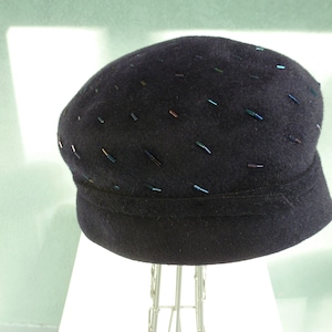 Lux Vintage Blue Wool Beaded Demi Cloche Hat Perfect for Cocktail Party