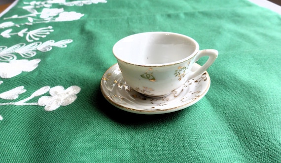 SALE! Antique Dainty Children's Teacup & Saucer Hand Painted Gold Flower Print Made in Japan Baby Shower