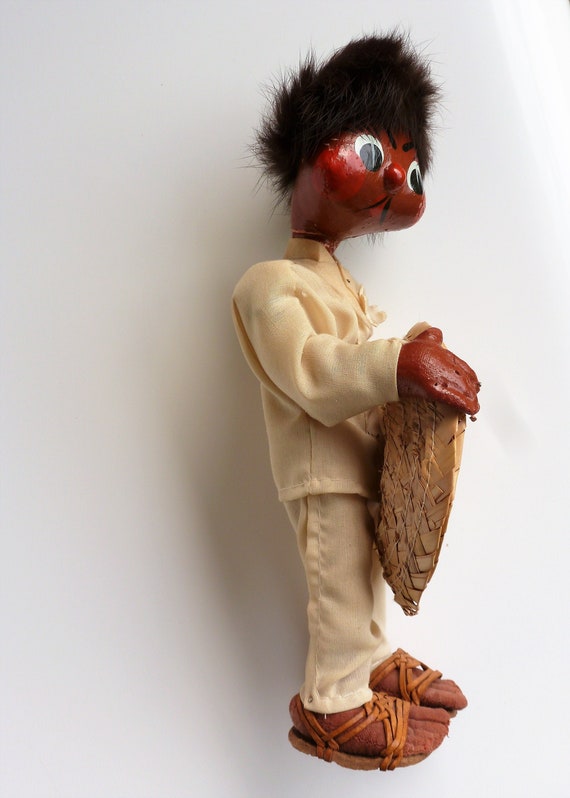 SALE! Vintage Paper Mache/Oilcloth Mexican Wedding Doll Marionette Man Souvenir Artesana