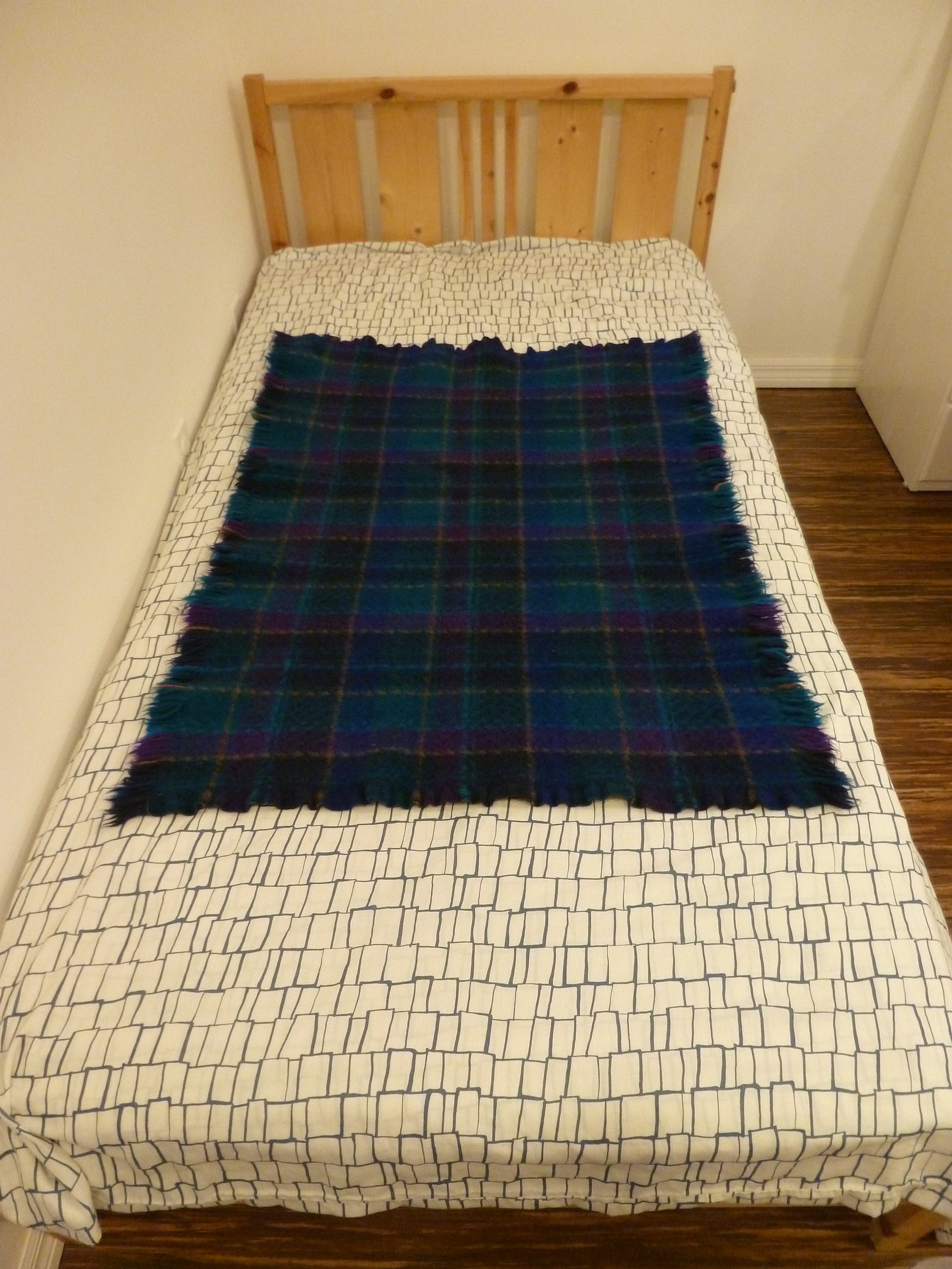 Lux Vintage Wool Pendleton Blanket Blue Meridian Plaid