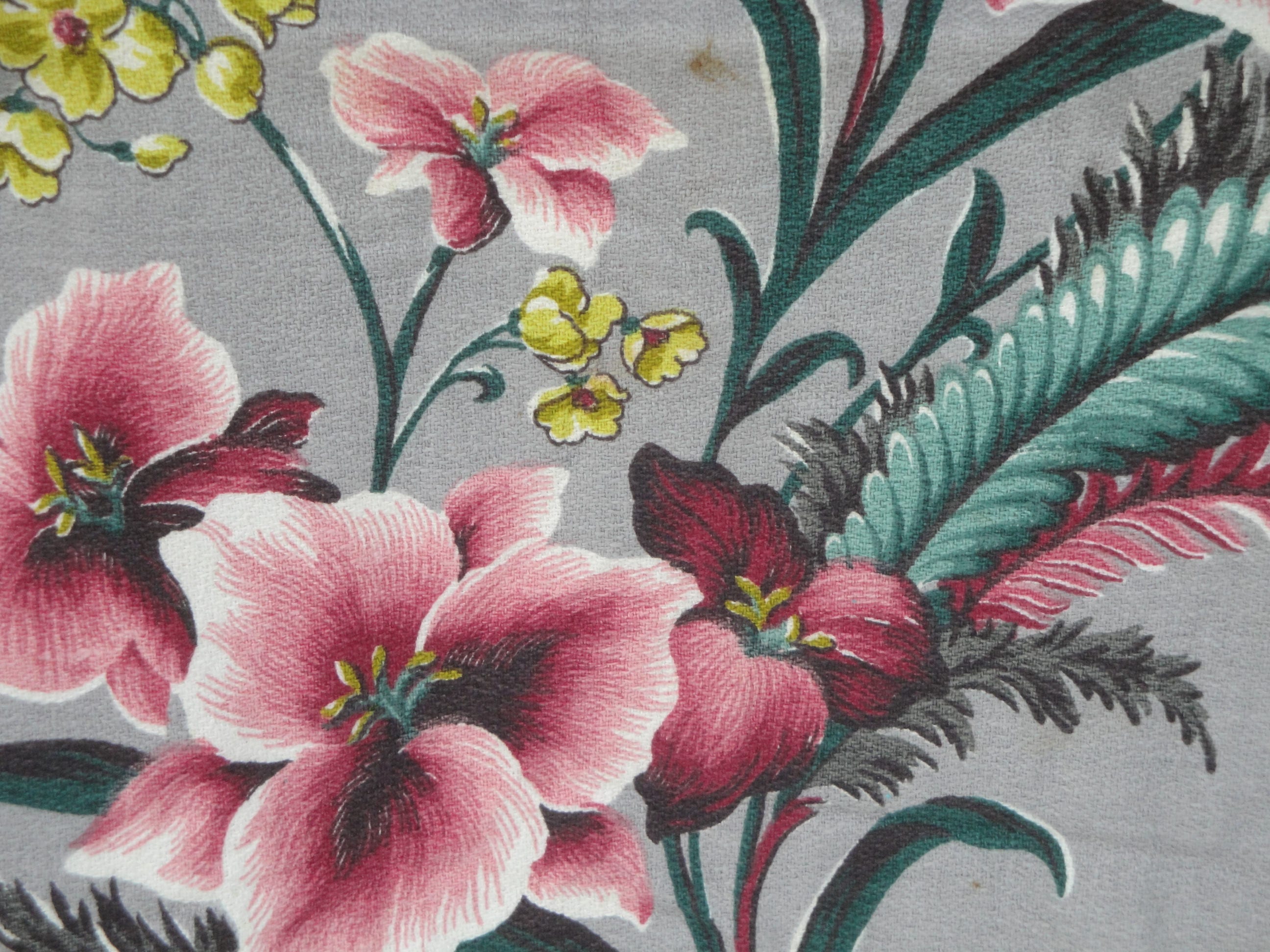 Vintage Barkcloth Fabric Samples Featuring Matching Amaryllis, Orchid