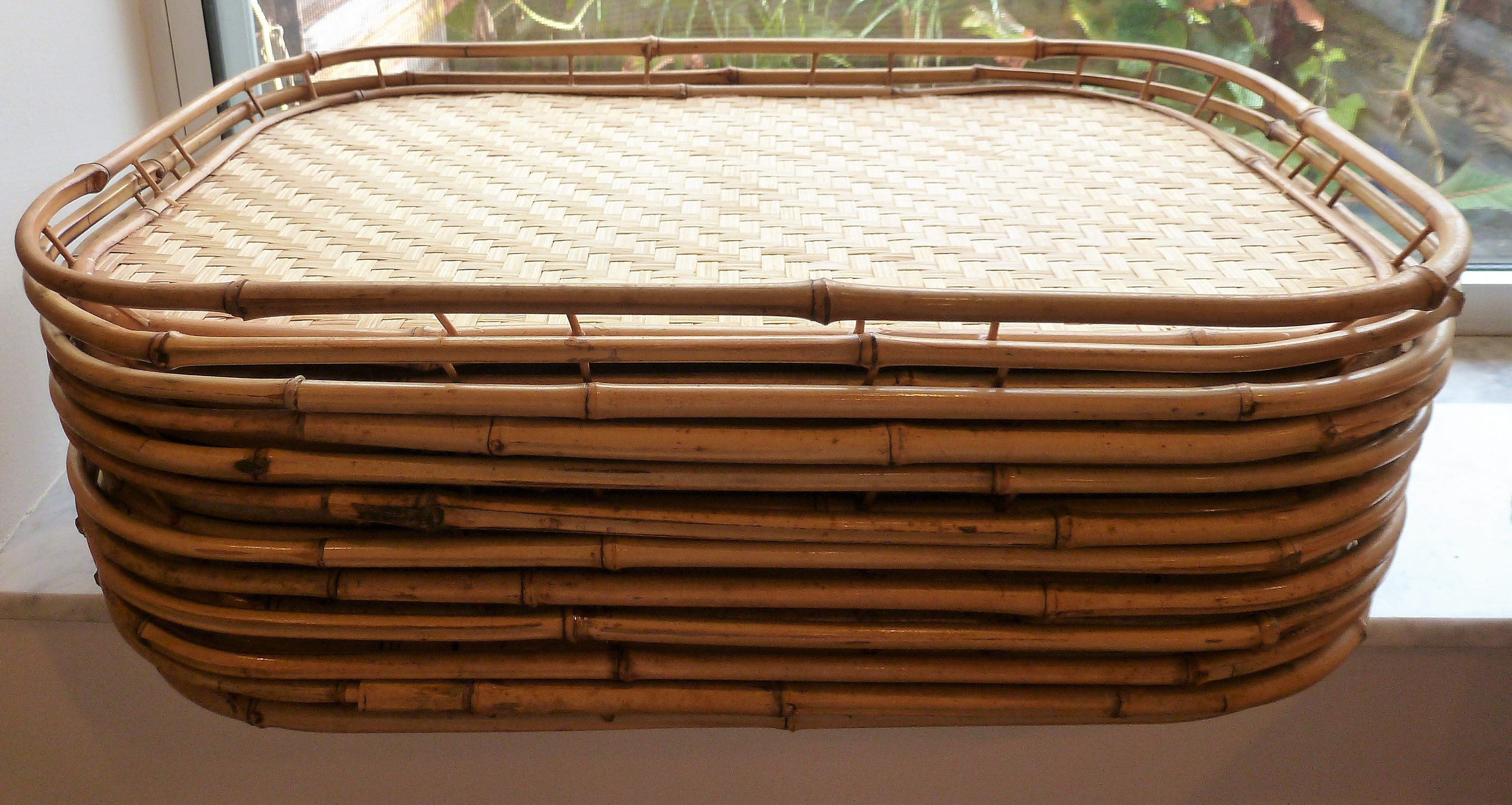 Vintage Set of 12 Bamboo and Rattan Serving Trays