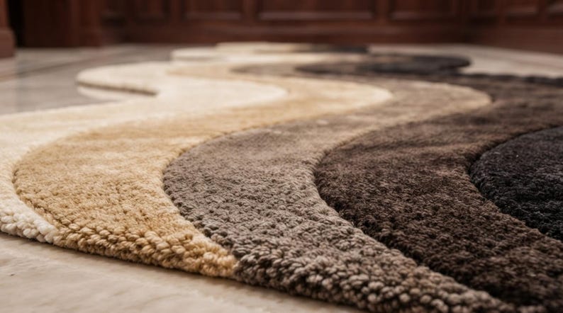 Hand Tufted New Zealand Wool Runner Rug, Luxury Abstract Wavy Black ...