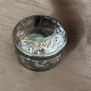 Sri Lankan Metal Trinket Box Repousse Copper Highlights Small Pill Pot Vintage