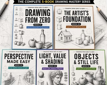 Drawing Practice Workbook Bundle | Learn to Draw PDF Course | Beginner Sketching Exercises | Printable Art Worksheets | 5 Ebook Series