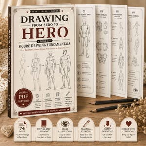 Figure Drawing Workbook Bundle | Human Anatomy for Artists, Gesture Drawing, Grid Drawing Practice | 3 Printable PDF Books