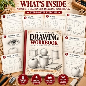 Drawing Practice Workbook for Beginners, Printable PDF Sketching Exercises & Learn to Draw Course