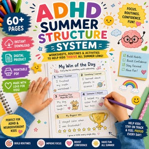 Sistema di struttura estiva per bambini con ADHD stampabile in PDF / Oltre 60 tabelle di routine per bambini, fogli di lavoro sulle funzioni esecutive, pacchetto di pianificazione visiva