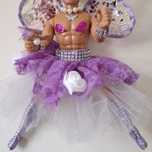 Violet Grimes, OOAK Drag Queen Doll Tree Topper, Upcycled Angel Decor