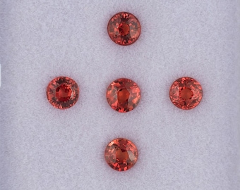 Lote de 5 gemas pequeñas de zafiro de 3,20 mm = 0,95 ct, tonalidades rojo-anaranjadas, gemas de mineral de corindón naturales de forma redonda, ~0,19 ct cada una.