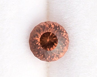 0.80ct Orange Zircon Gemstone, Precision Portuguese Cut Round Gem from Tanzania, pinkish Orange Hue, Natural Stone with Top Luster & Finish