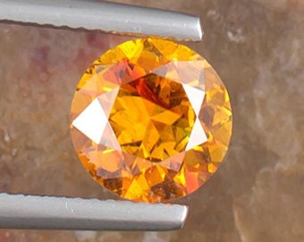 2.65ct Sphalerite Colored Gemstone, 8.41-8.38x4.97mm, Master Cut Round Brilliant Shape Gem, Reddish Yellow & Orange Hues with Color Flashes