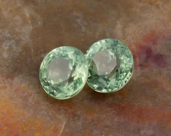 4.20mm Sapphire Gemstone Pair, Green Color Hues, Match Set (2pcs=0.89twt), Round Shape Gems for Earrings, Corundum Mineral
