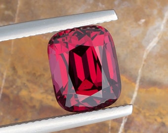 5.90ct Rhodolite Garnet Gemstone, 10.50x8.41x6.89mm Deep Purplish Red Color, Cushion Shape Gem from Sri Lanka, Eye-Clean Natural & Untreated
