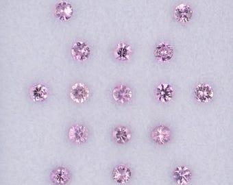 2.30mm Sapphire Gemstone Melee Parcel, 16pcs=0.97twt, Pink Color Hues, Natural Round Brilliant Shape Corundum Mineral Gem, ~0.06ct Each