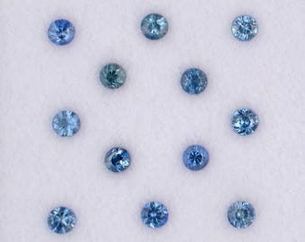 2.50mm Sapphire Gemstone Melee Parcel, 12pcs = 0.98twt, Blue Color Hues, Natural Round Brilliant Shape Corundum Mineral Gems, ~0.08ct Each