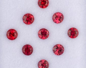 2.70mm Sapphire Gemstone Melee Parcel, 9pcs = 0.83twt, Red-Orange Color Hues, Natural Round Brilliant Shape Corundum Mineral Gems, ~0.09ct