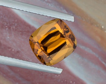 3.53ct Citrine Gemstone, Golden Brown Color, Cushion Shape Gem from Madagascar, Faceted Quartz Mineral Stone Lost Wax Casting Jewelry Design