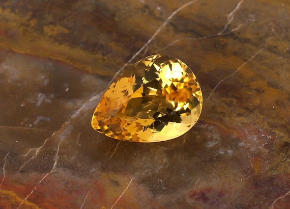 18.47ct Citrine Gemstone, USA Seller, Yellow Orange Color, Top Quality Pear Shape Precision Cut Quartz Gem, AAA Custom Jewelry Design Supply