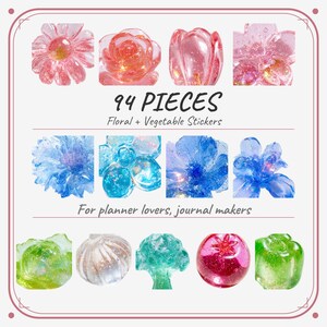 For Planner Lovers and Journal Decor, 94 Piece Floral & Vegetable Sticker Bundle