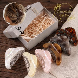 Acetate Hair Claw Clip, French Style Cellulose Acetate Hair Clamp with Custom Gift Box, Marble Tortoise Shell, Updo Gift for Her.