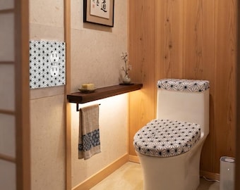 Toilet Seat Lid and Tank Cover Set 74麻の葉文様　黒