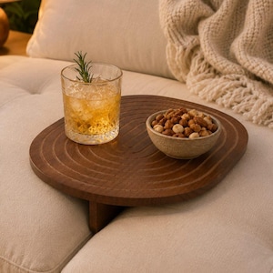 Personalized Wooden Sofa Gap Tray with Foldable Base, Snack Storage Gift, Custom Couch Seam Table Holder, Rustic Sofa Accessory
