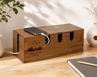 Boîte de rangement de câbles en bois personnalisée, organiseur de câbles, support de câbles, cache-câbles, organiseur de bureau, décoration de bureau, aménagement intérieur minimaliste
