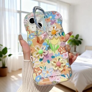 Floral iPhone Case with Ring Stand, Shockproof Protective Cover, Colorful Flower Design