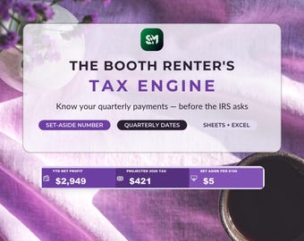 Tax Prep Spreadsheet 2026 | Quarterly Tax Calculator Mileage Tracker for Hair Stylists Booth Renters | Salon Bookkeeping Sheets Excel