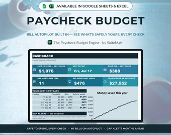 Paycheck Budget Spreadsheet Google Sheets & Excel, Budget by Paycheck Planner, Biweekly Budget Template, Bill Tracker, Safe to Spend