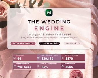 Wedding Planner Spreadsheet | Wedding Budget Payment Tracker Guest List Seating Chart Checklist | Countdown Dashboard Google Sheets Excel